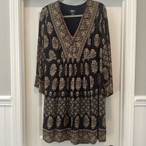 Maeve Anthropologie Black Dress with Gold Paisley